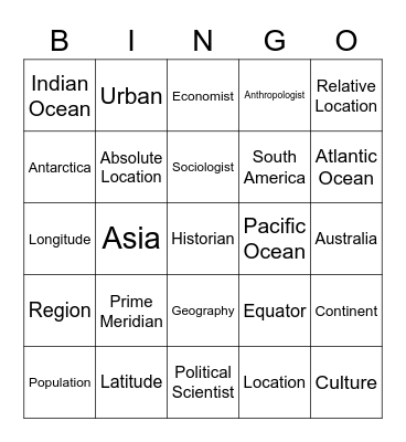 Social Studies Midterm Bingo Card