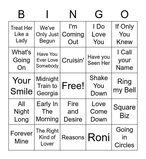 Musical Bingo Card