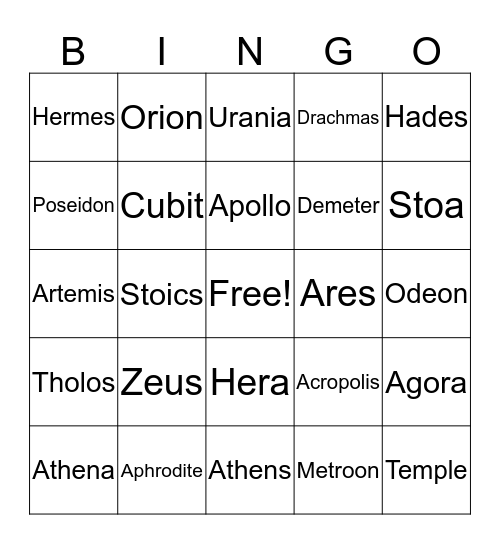 Ancient Greece Bingo Card