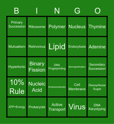 Biology Mid-Term Review Bingo Card