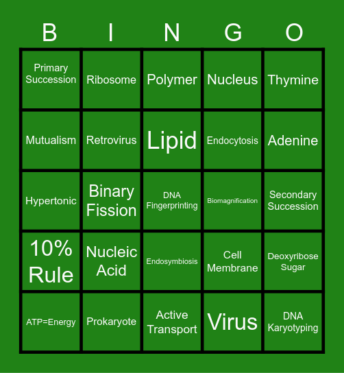 Biology Mid-Term Review Bingo Card