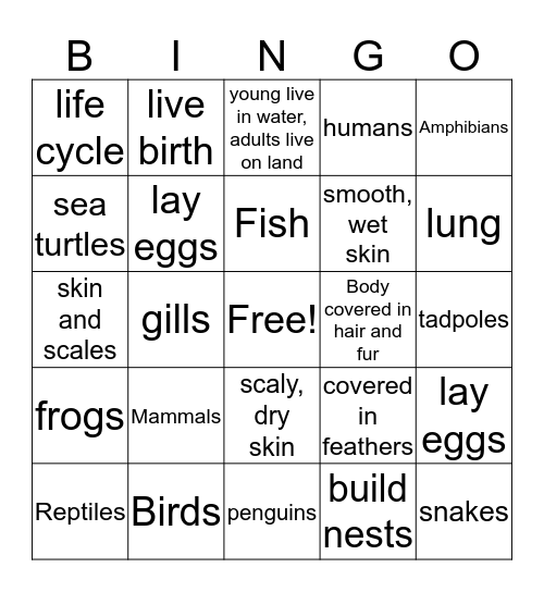 Animal Bingo Card