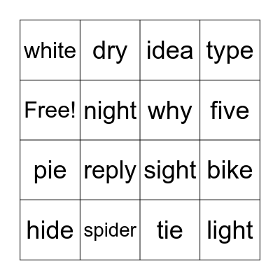 Long /i/ Grapheme Bingo Card