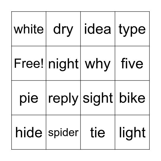 Long /i/ Grapheme Bingo Card