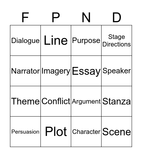 Narrative Structure Bingo Card