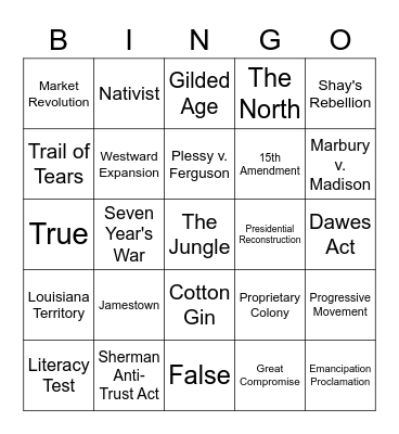 Semester Exam Review Bingo Card