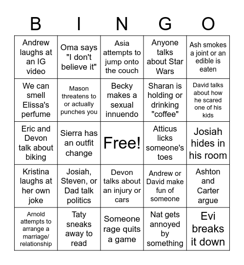 The GERK Christmas Bingo Card