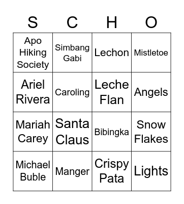 PA-SCHO Bingo Card