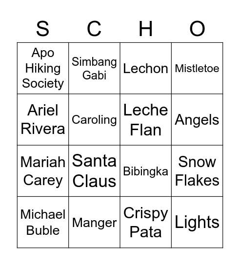 PA-SCHO Bingo Card