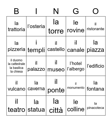 Italy Vacation Brochure Bingo Card