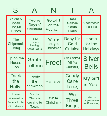 Christmas Songs #1 Bingo Card