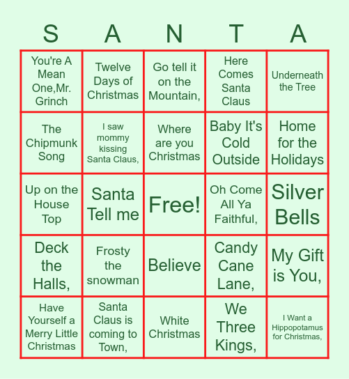 Christmas Songs #1 Bingo Card
