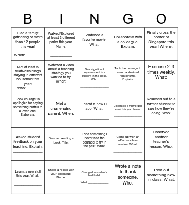 Teambuilding Bingo Card
