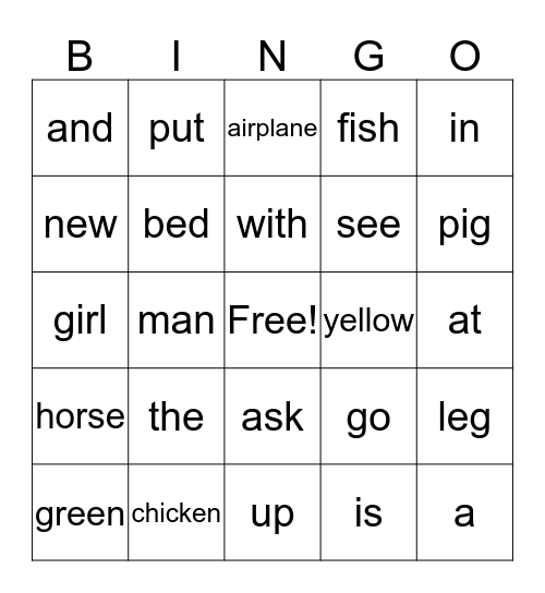 Cole's Site Words Bingo Card