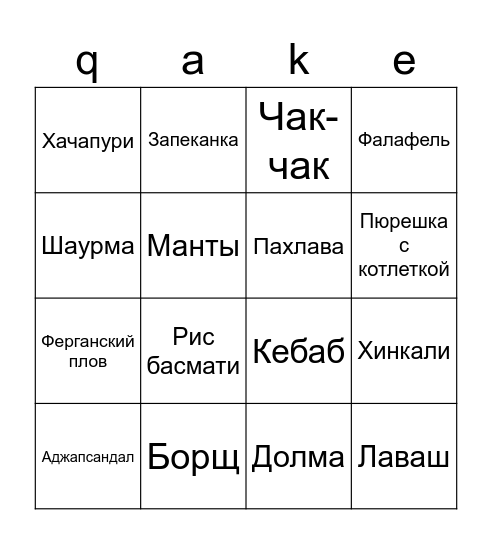 Food all over the world Bingo Card