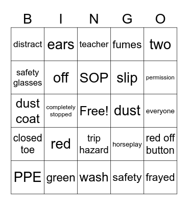 safety in woodwork Bingo Card