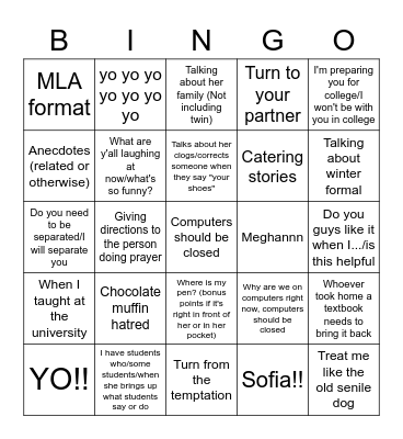 Dr. Ciernick Bingo Card