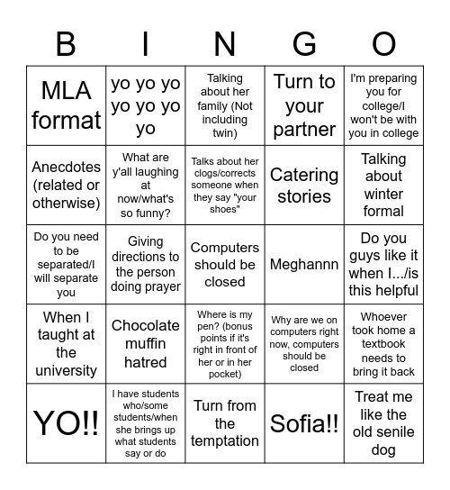 Dr. Ciernick Bingo Card