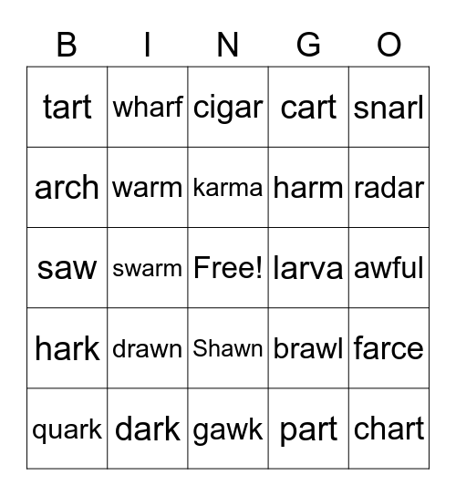 ar vs aw Bingo Card