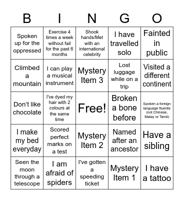 Life Bingo Card