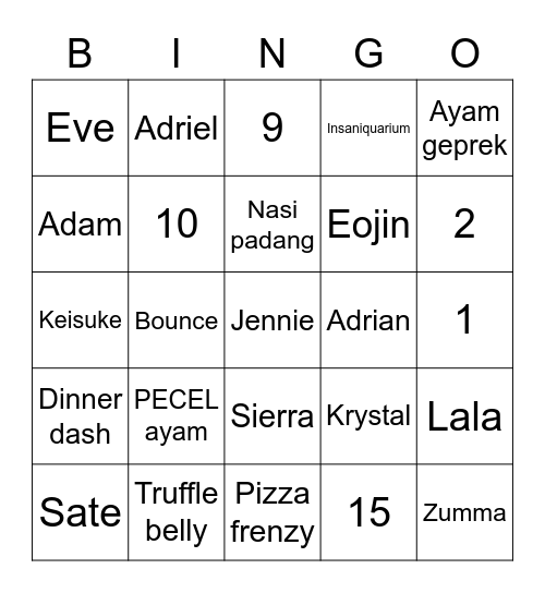 Untitled Bingo Card