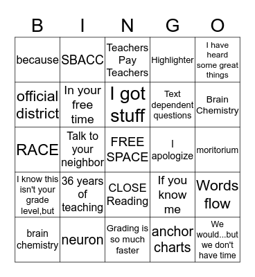 Training Bingo Card