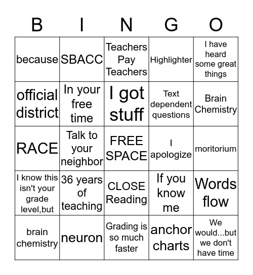 Training Bingo Card