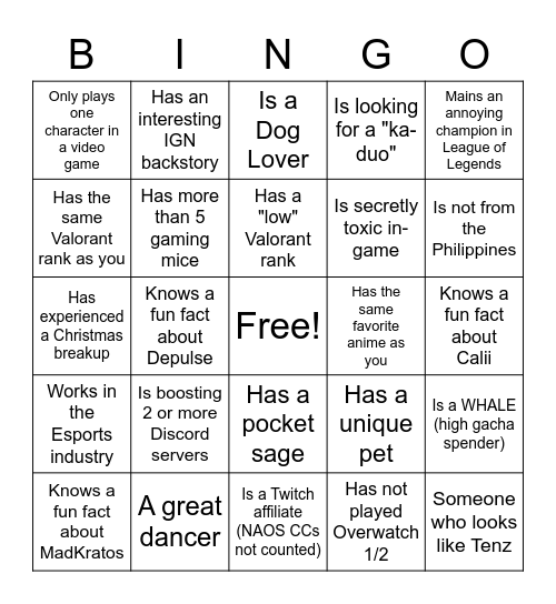 Untitled Bingo Card