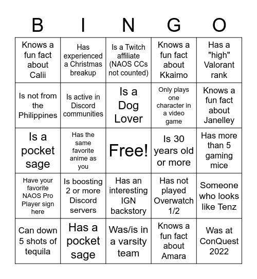 Untitled Bingo Card