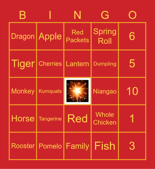 Chinese New Year Bingo Card