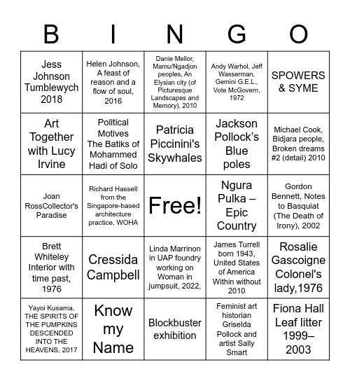 Artist and Artwork Bingo Card