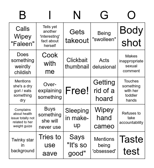 Amberlynn Bingo Wipey Era Bingo Card