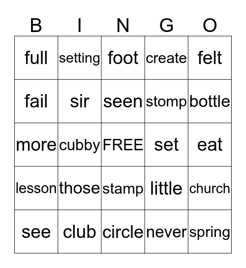 Spelling list #9 Elephants Bingo Card