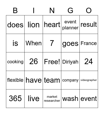 English Hub Bingo Card