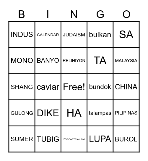 ARALING PANLIPUNAN-7 Bingo Card