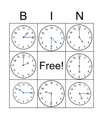 Telling the time Bingo Card