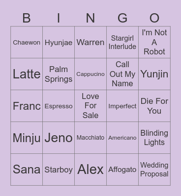 SY's Board Bingo Card