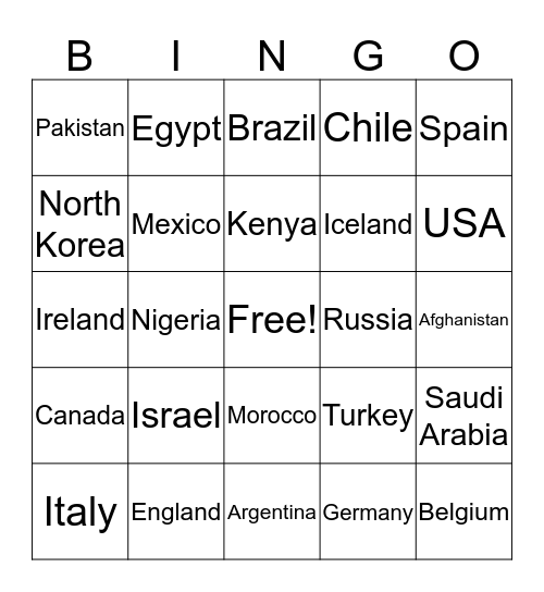 World Geography Bingo Card