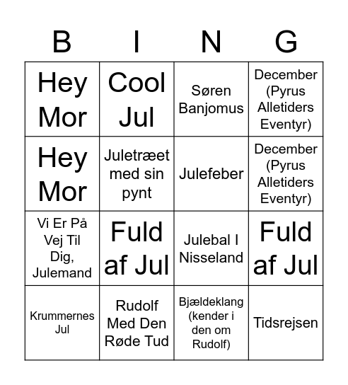 JULEMUSIK BINGO Card