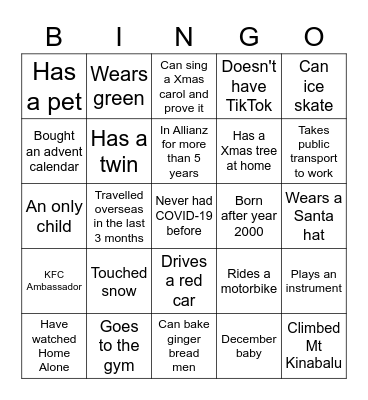 MMINGLE Bingo Card