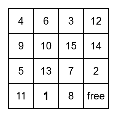 Numeros Bingo Card