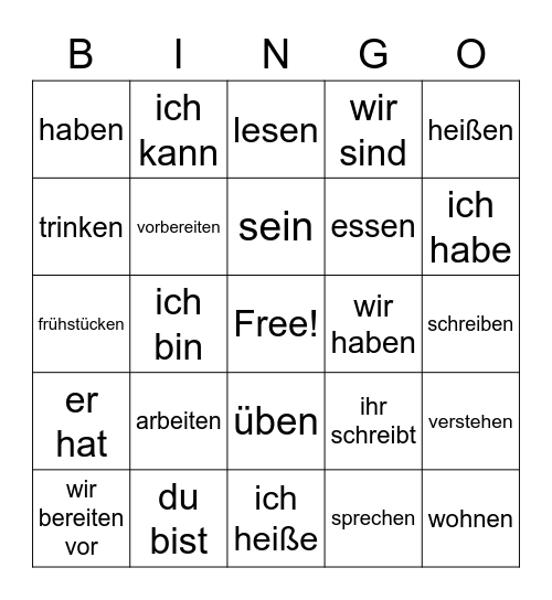 Los verbos Bingo Card