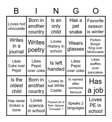 Get to Know You Bingo Card