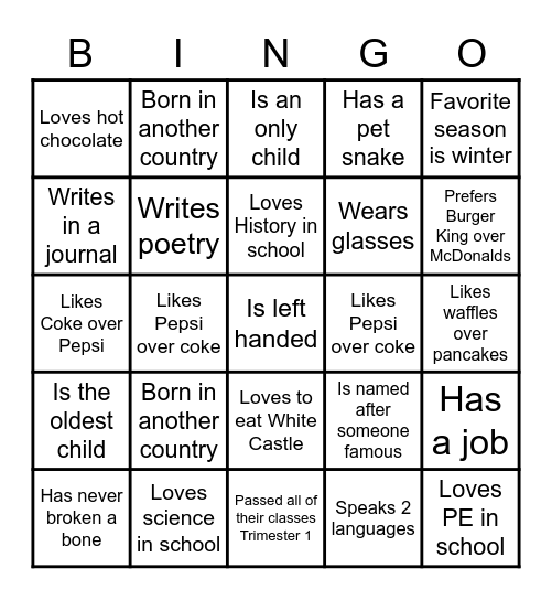 Get to Know You Bingo Card