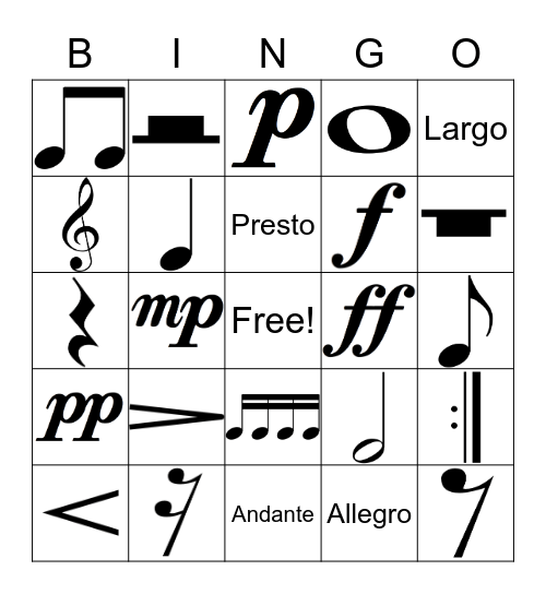 Music Notation Bingo Card