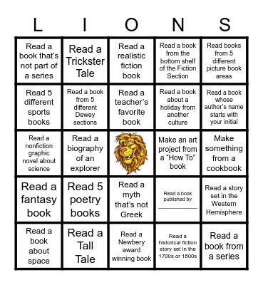 Fifth Grade Book Bingo Card