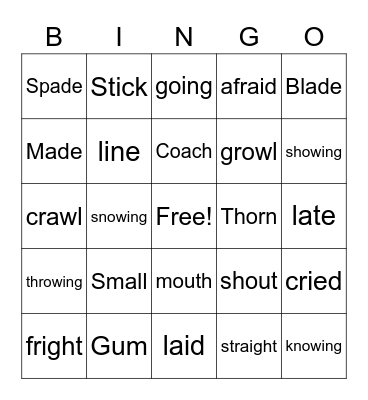 Words Bingo Card