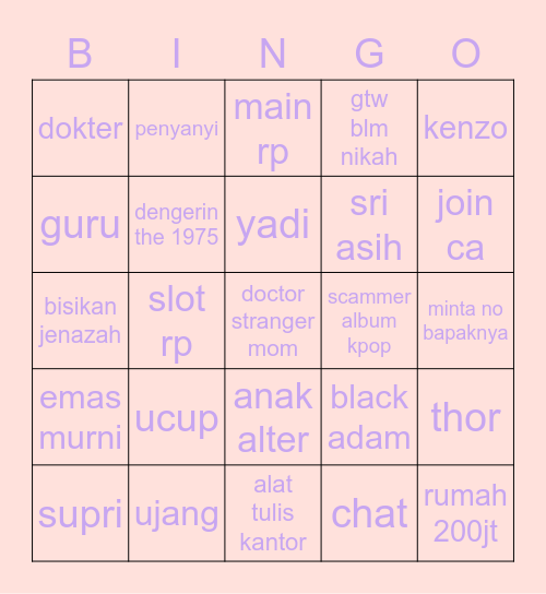 ming Bingo Card