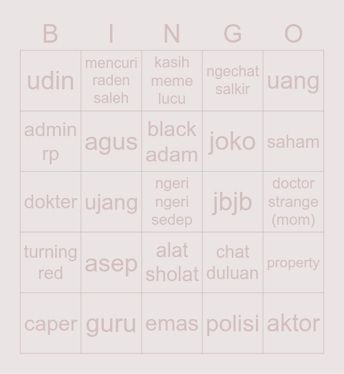 Z Bingo Card