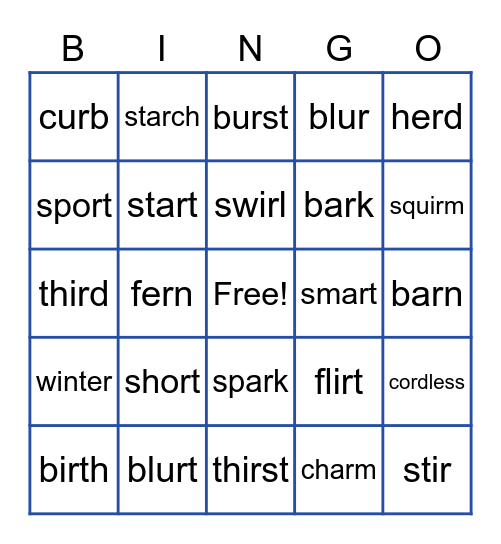 R Controlled Vowel Bingo Card